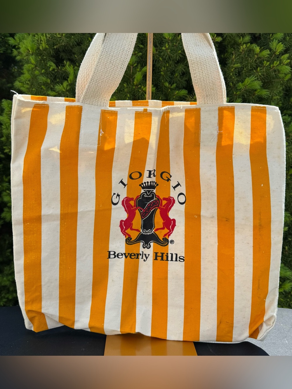 Vintage Giorgio Beverly Hills Orange & Cream Striped Tote